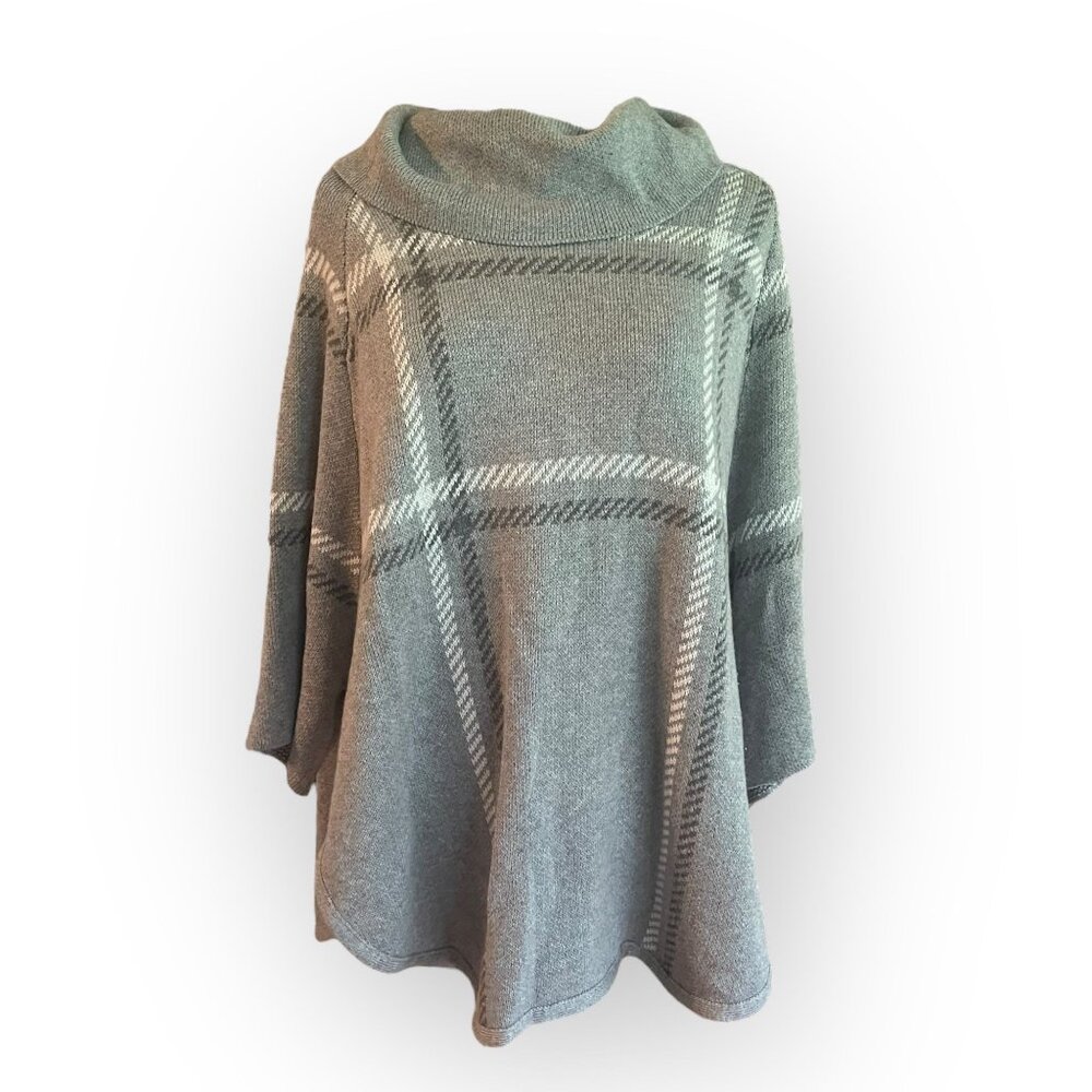 NWT Loft Gray Plaid Cowlneck Poncho Small